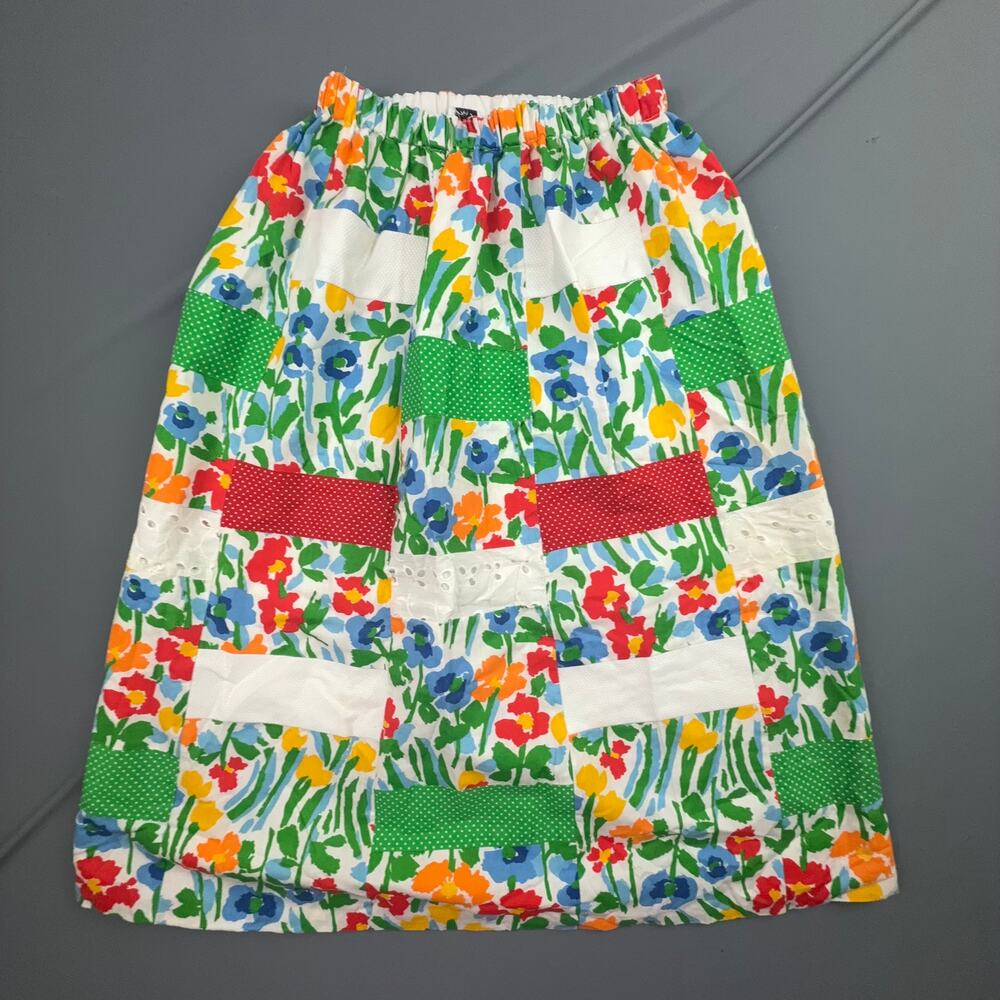 Vintage 70s Mr Hank Floral Patchwork Midi Skirt Eyelet Prairie Boho Hippie